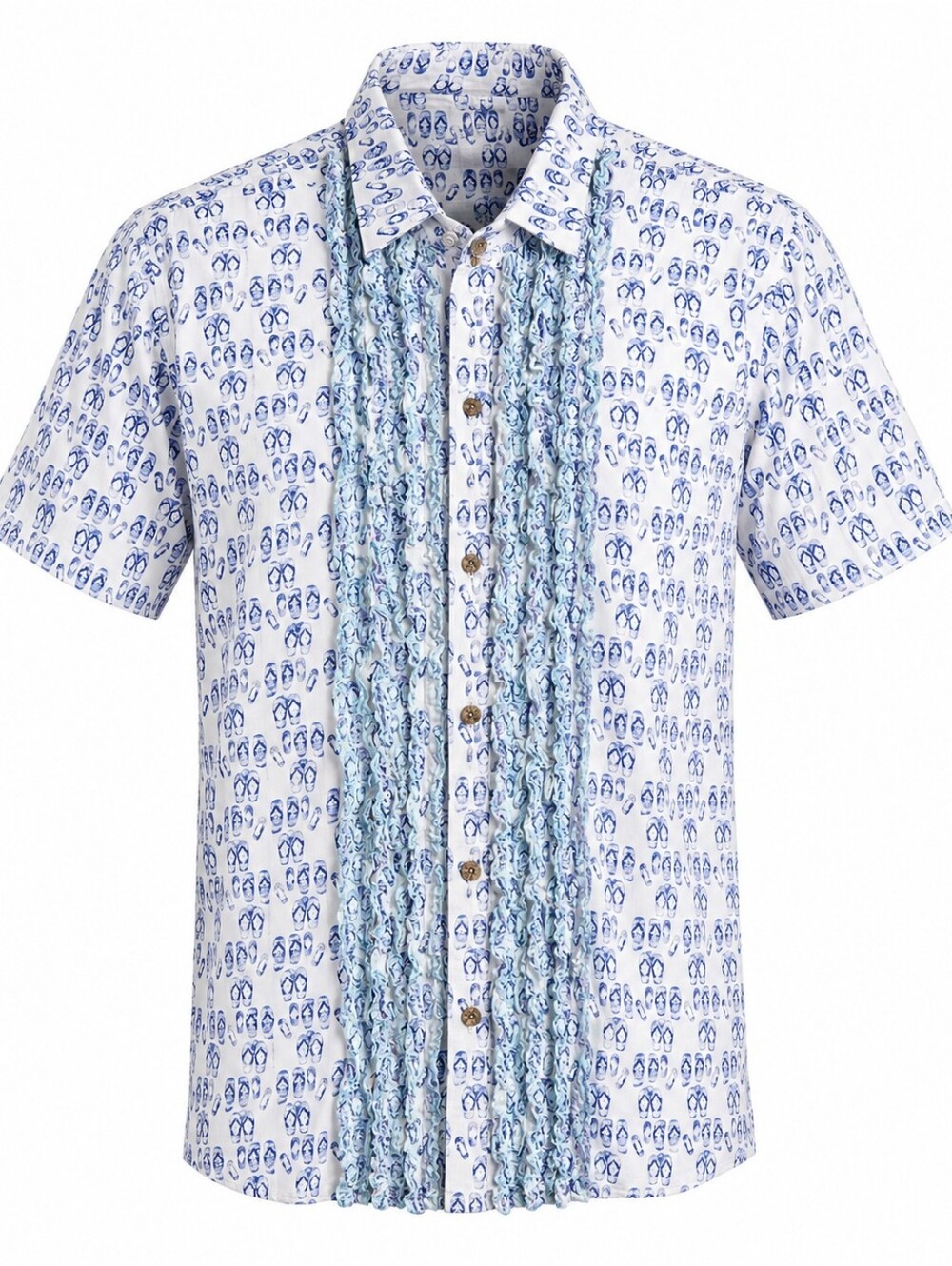 el Tuggle Flip Flop Print Ruffle Button Shirt Modal Resort XL Novelty Vacation